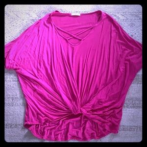 Hot Pink Criss Cross Front Knot Tee